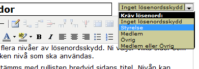 Sidans l&ouml;senord v&auml;ljs i en rullist